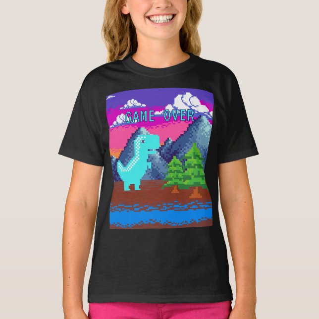 Camiseta Funny Pixel Gamer Pixelated- Dinosaur Illustration (Anverso)