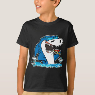 Camiseta Funny Pizza Eating Shark Design Guay Shark Lover