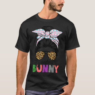 Camiseta Funny Plaid Messy Bun Grandma Bunny Easter Leopard