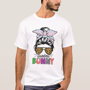 Camiseta Funny Plaid Messy Bun Grandma Bunny Easter Leopard