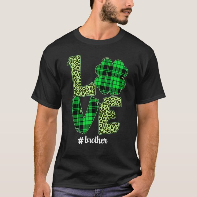 Camiseta Funny Plaid Shamrock Love Brother Leopard St Patri (Anverso)