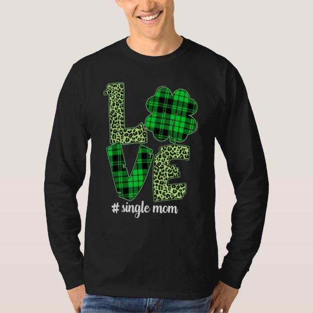 Camiseta Funny Plaid Shamrock Love Single Mom Leopard St Pa (Anverso)