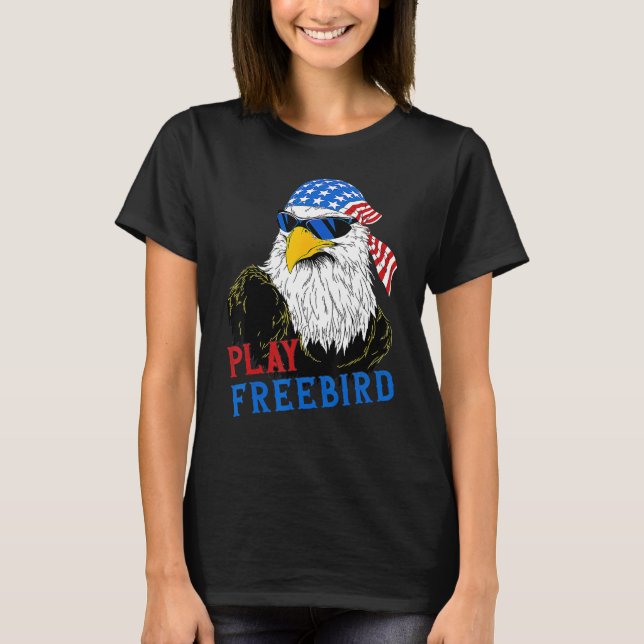 Camiseta Funny Play Free Bird 4th Of July Bald Eagle Mullet (Anverso)