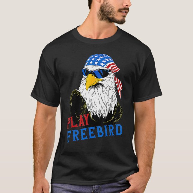 Camiseta Funny Play Free Bird 4th Of July Bald Eagle Mullet (Anverso)