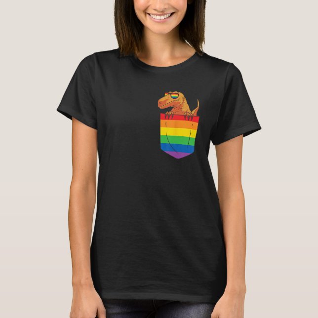 Camiseta Funny Pocket dinosaur LGBT Animal Rainbow Flag Gay (Anverso)