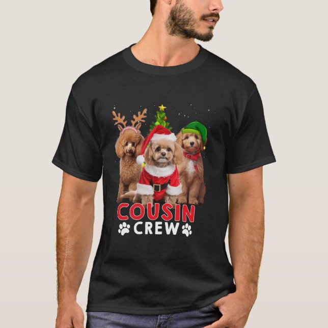 Camiseta Funny Poodle Cousin Tripulación de Navidad Árbol d (Anverso)