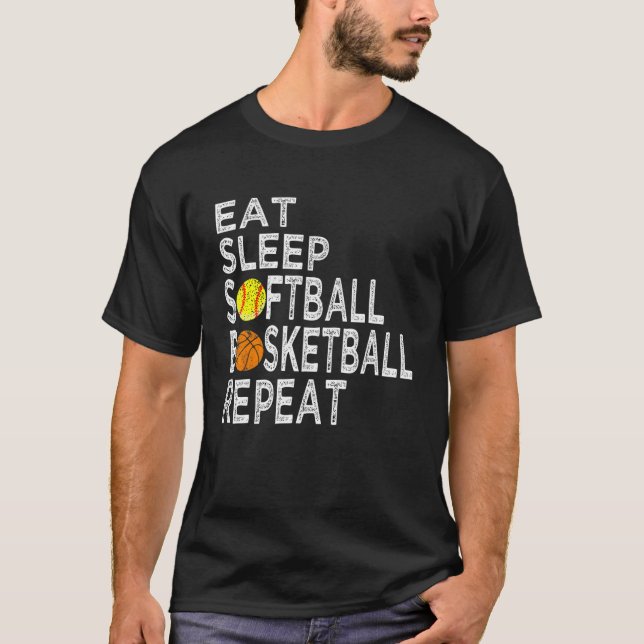 Camiseta Funny Present Eat Sleep Softball Basketball Repeat (Anverso)
