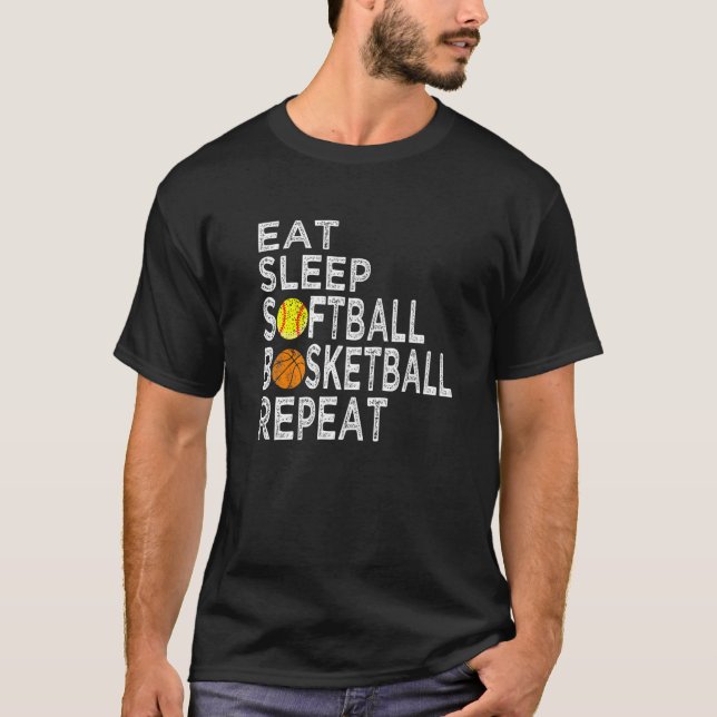 Camiseta Funny Present Eat Sleep Softball Basketball Repeat (Anverso)