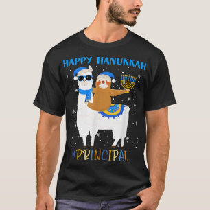 Camiseta Funny Principal Llama Sloth Menorah Hanukkah Chanu