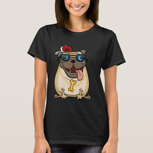 Camiseta Funny Pug Cartoon Thug Life Dog (Anverso)