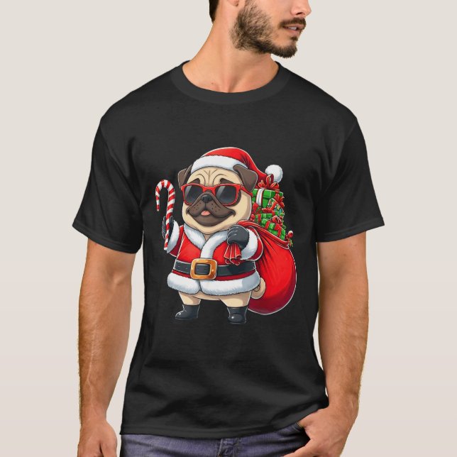 Camiseta Funny Pug Christmas Santa Outfit Xmas Mom Dad Kids (Anverso)