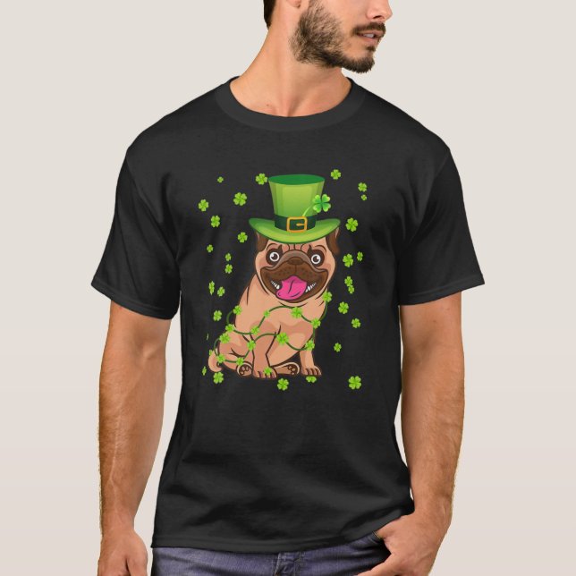 Camiseta Funny Pug Dog Leprechaun Gorra St Patrick's Day Co (Anverso)