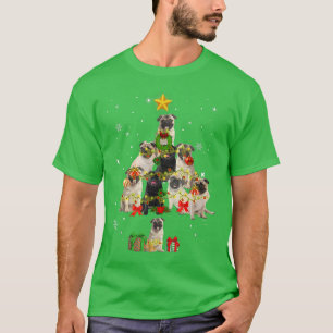 Camiseta Funny Pug Dogs Christmas Tree Lights Ornament Deco