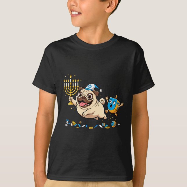 Camiseta Funny Pug Dreidel Menorah Hanukkah Kids Womens Men (Anverso)
