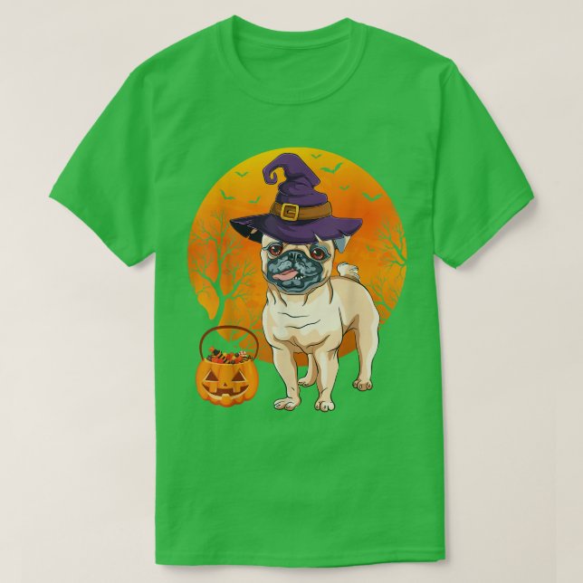 Camiseta Funny Pug Moon Halloween Witch Hat Pug Dog Owner L (Diseño del anverso)