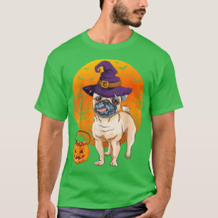 Camiseta Funny Pug Moon Halloween Witch Hat Pug Dog Owner L