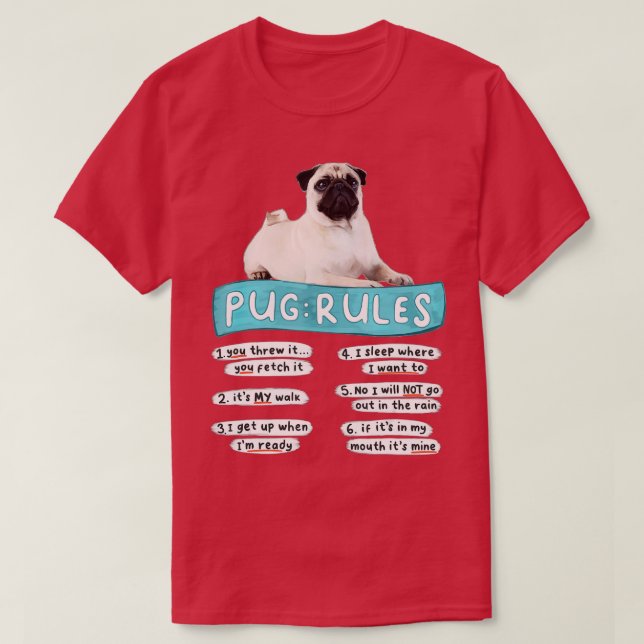 Camiseta Funny Pug , Pug Rules , Pug Lover , Pug Owner  (Diseño del anverso)