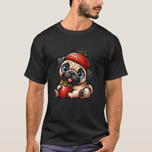 Camiseta Funny Pug Strawberry Fruit Cartoon (Anverso)
