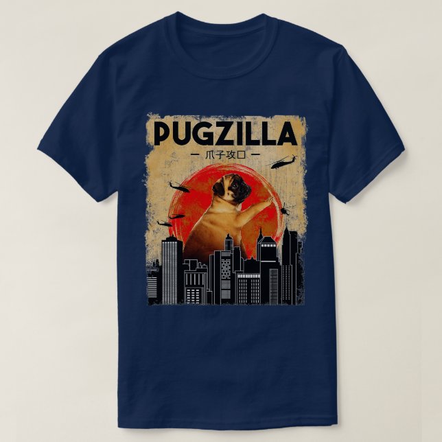 Camiseta Funny Pug Tshirt Pugzilla Tshirt Funny Dog Puggiga (Diseño del anverso)