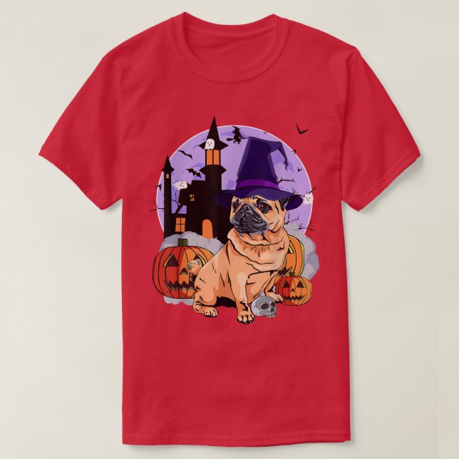 Camiseta Funny Puggle Dog Halloween Witch Pumpkin  (Diseño del anverso)