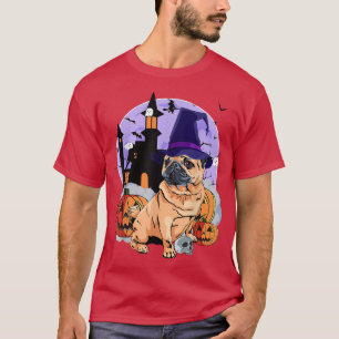 Camiseta Funny Puggle Dog Halloween Witch Pumpkin