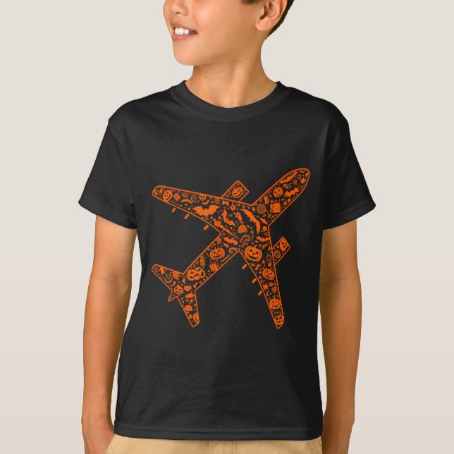 Camiseta Funny Pumpkin Airplane Candy Halloween Mens Womens (Anverso)
