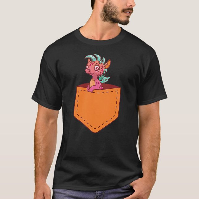 Camiseta Funny Punk Pink Dragon In Pocket Cool Cartoon For  (Anverso)