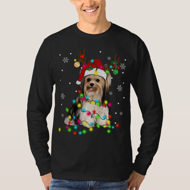 Camiseta Funny Puppy Lover Yorkshire Terrier Navidades Ligh (Anverso)