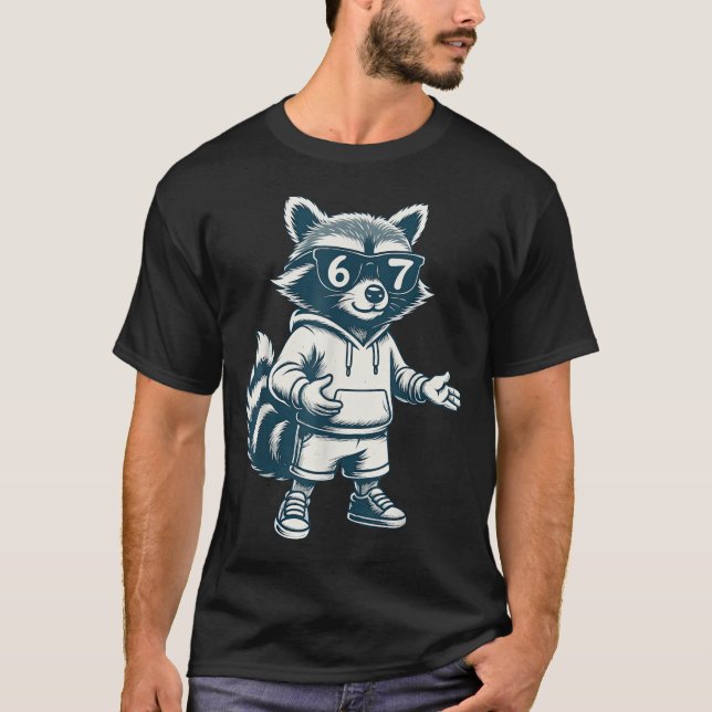 Camiseta Funny Raccoon 67 Meme Six Seven  (Anverso)