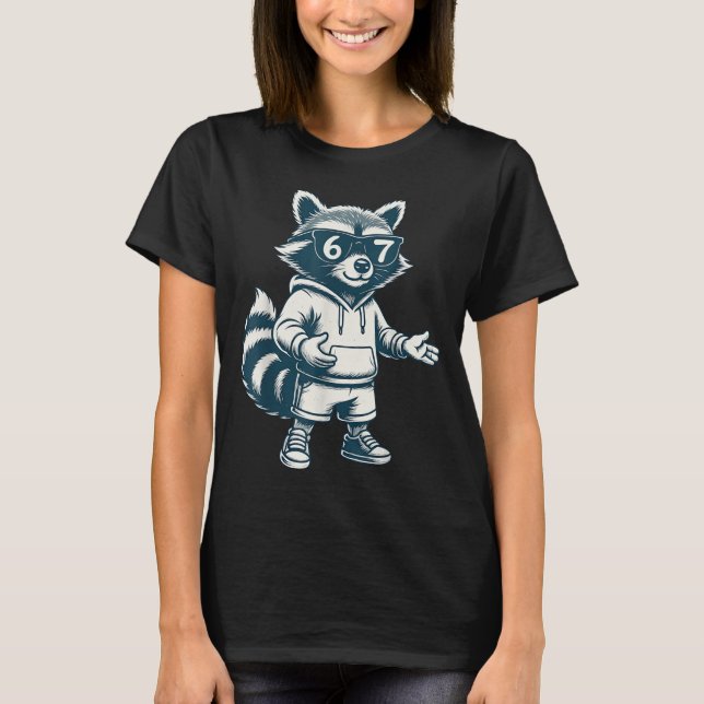 Camiseta Funny Raccoon 67 Meme Six Seven  (Anverso)