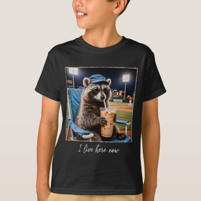 Camiseta Funny Raccoon Baseball I Live Here Now (Anverso)