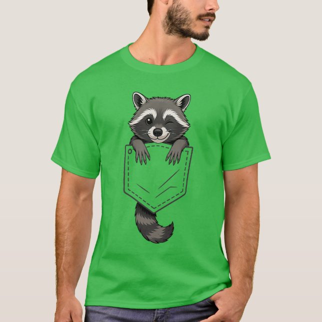 Camiseta Funny Raccoon Peeking in Pocket Animal Lover Men W (Anverso)