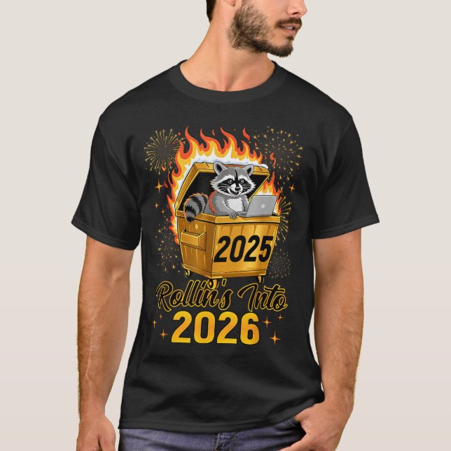 Camiseta Funny Raccoon Rollin's Into 2026 New Year Matching (Anverso)