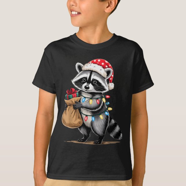 Camiseta Funny Raccoon Santa Hat Animals Lovers Ugly Christ (Anverso)