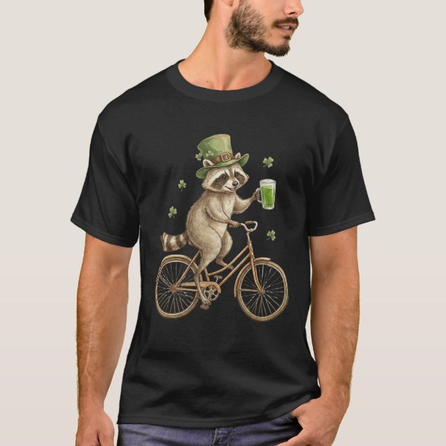 Camiseta Funny Raccoon, St. Patrick's Day Irish Shamrock  (Anverso)