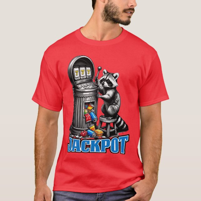 Camiseta Funny raccoon trash can slot machine jackpot (Anverso)
