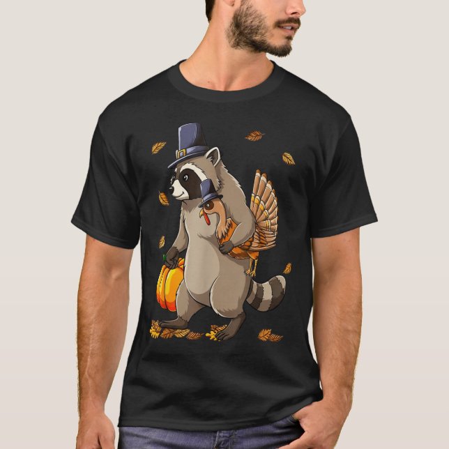Camiseta Funny Raccoon Turkey Pumpkin Thanksgiving Gift Men (Anverso)