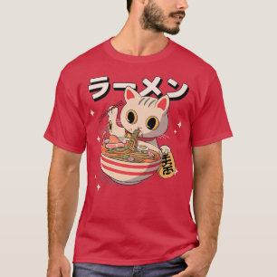 CAMISETA FUNNY RAMEN ANIME CAT COMIENDO RAMEN NOODLES RETRO