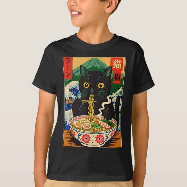 Camiseta Funny Ramen Cat Japanese Noodle Kitten  (Anverso)