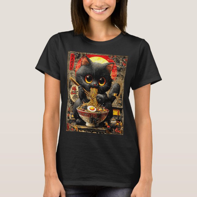 Camiseta Funny Ramen Cat Noodle Lovers Anime Otaku  (Anverso)