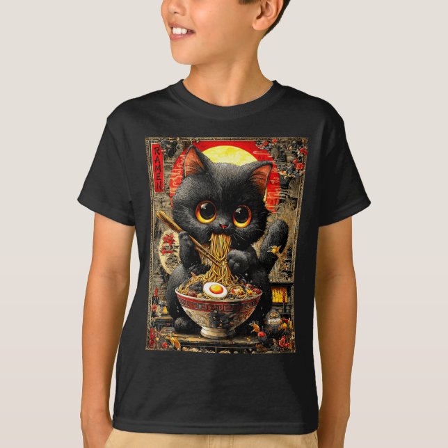 Camiseta Funny Ramen Cat Noodle Lovers Anime Otaku  (Anverso)