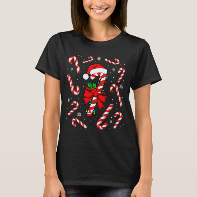 Camiseta Funny Red And White Candy Cane Xmas Lights Santa C (Anverso)