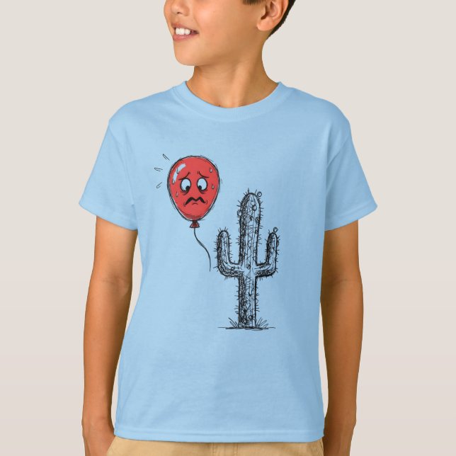 Camiseta Funny Red Balloon Floating Near Prickly Cactus (Anverso)