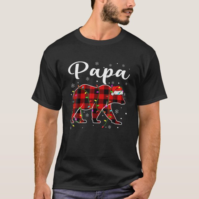Camiseta Funny Red Plaid Navidades enciende Papa Bear Xmas  (Anverso)