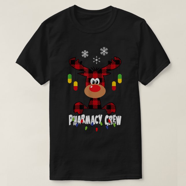 Camiseta Funny Red Plaid Reindeer Pharmacy Crew Navidades (Diseño del anverso)
