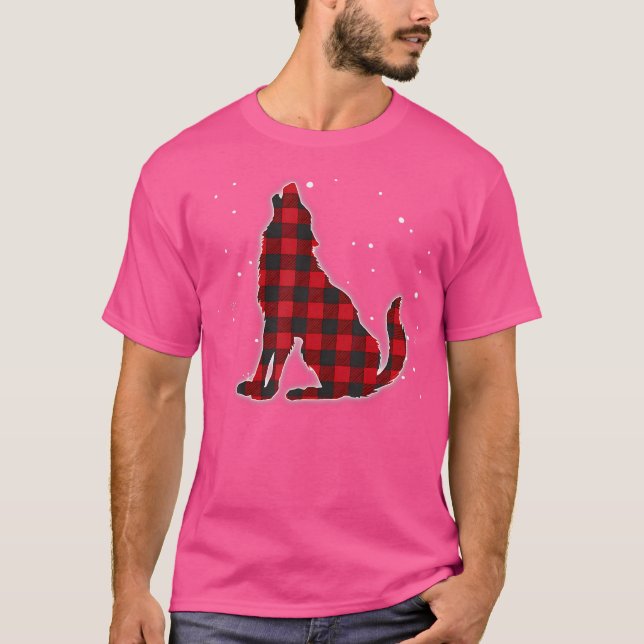Camiseta Funny Red Plaid Wolf Howling Matando Buffalo Fami (Anverso)