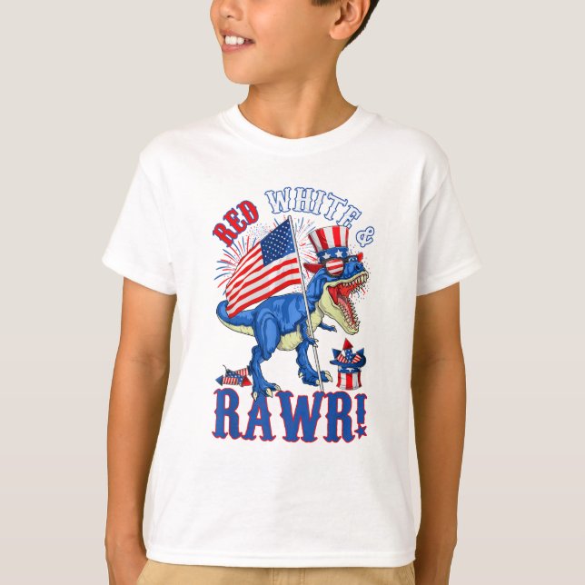 Camiseta Funny Red White & Rawr T Rex USA Flag 4 De Julio (Anverso)
