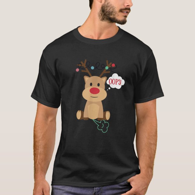 Camiseta Funny Reindeer Farting Oops  (Anverso)