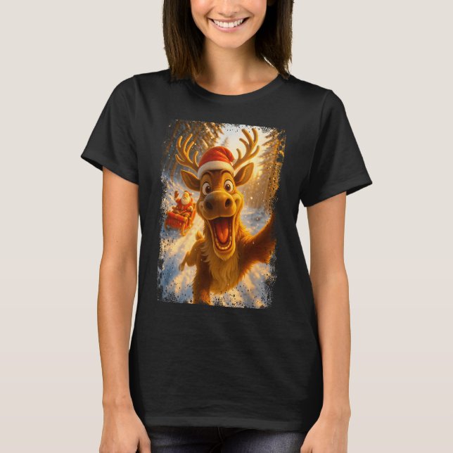Camiseta Funny Reindeer Selfie Santa Merry Christmas Men Wo (Anverso)