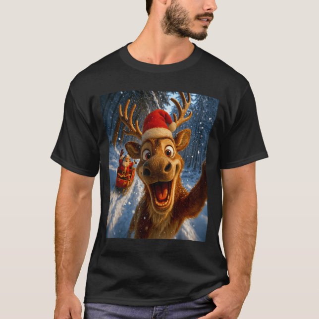 Camiseta Funny Reindeer Selfie Santa Merry Christmas Men Wo (Anverso)